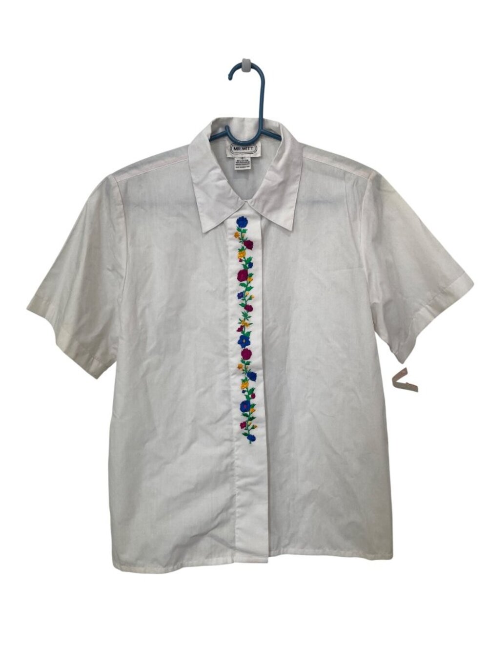 Vintage 90s Mr Witt Shirt Size 8 Floral Embroidery Short Sleeve Deadstock NEW